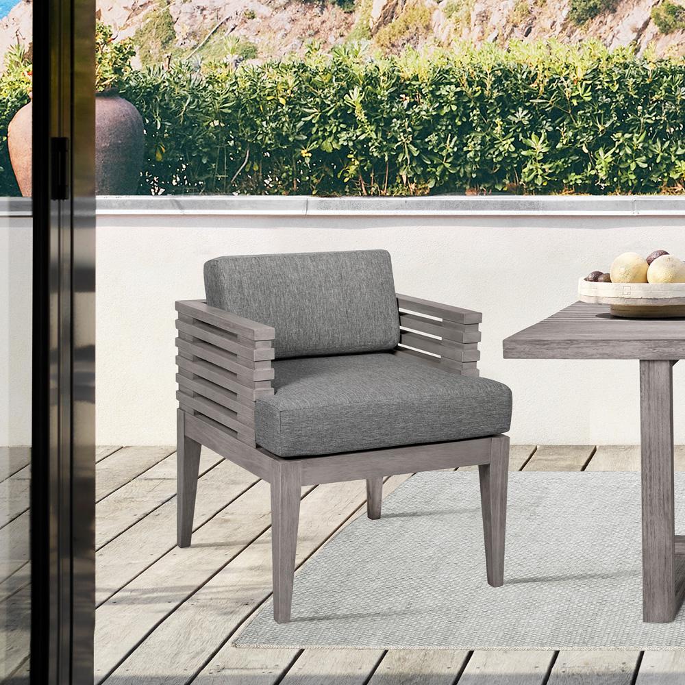 Armen Living - Vivid Outdoor Patio Dining Chair in Gray Eucalyptus Wood with Gray Olefin Cushions - LCVISIEUCGRY veiw 7
