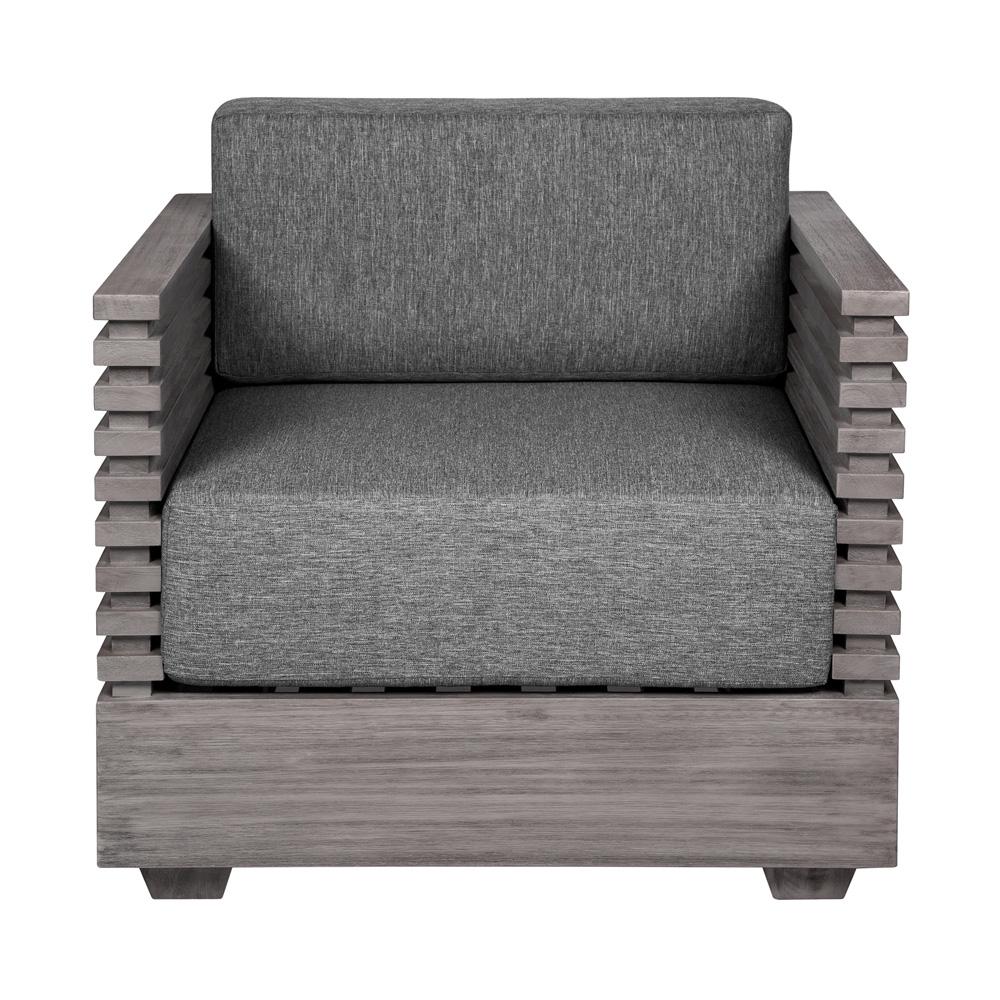 Armen Living - Vivid Outdoor Patio Chair in Gray Eucalyptus Wood with Gray Olefin Cushions - LCVICHEUCGRY veiw 2
