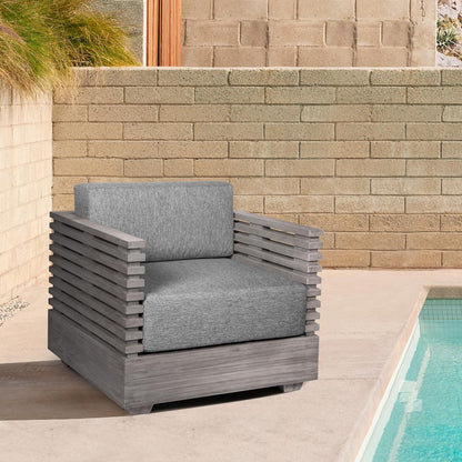 Armen Living - Vivid Outdoor Patio Chair in Gray Eucalyptus Wood with Gray Olefin Cushions - LCVICHEUCGRY veiw 7