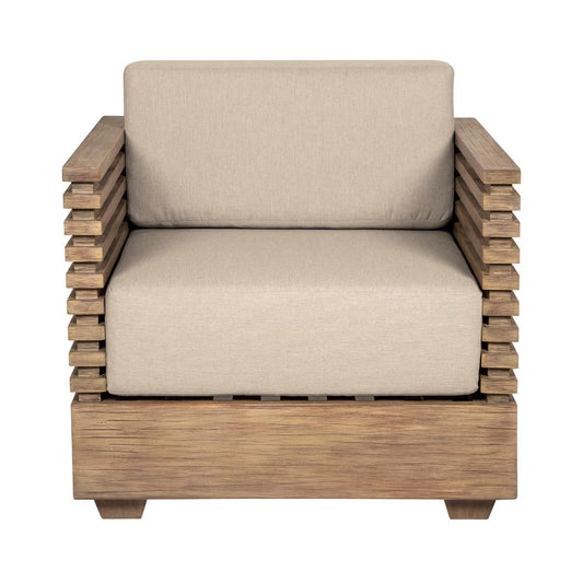 Armen Living - Vivid Outdoor Patio Chair in Light Eucalyptus Wood with Taupe Olefin Cushions - LCVICHEUCTP veiw 2