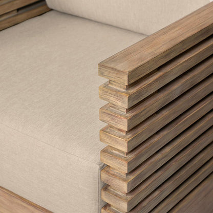 Armen Living - Vivid Outdoor Patio Chair in Light Eucalyptus Wood with Taupe Olefin Cushions - LCVICHEUCTP veiw 5