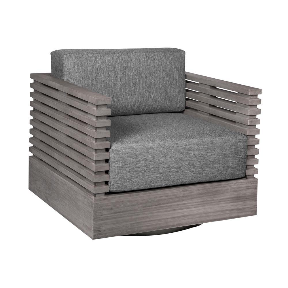 Armen Living - Vivid Swivel Outdoor Patio Chair in Gray Eucalyptus Wood with Gray Olefin Cushions - LCVISCHEUCGRY veiw 1