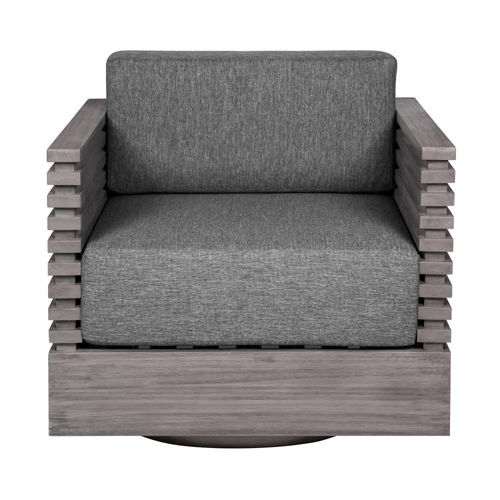 Armen Living - Vivid Swivel Outdoor Patio Chair in Gray Eucalyptus Wood with Gray Olefin Cushions - LCVISCHEUCGRY veiw 2
