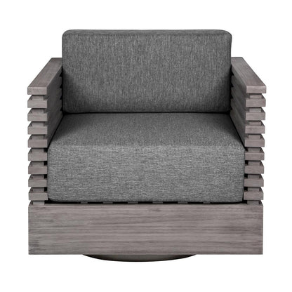Armen Living - Vivid Swivel Outdoor Patio Chair in Gray Eucalyptus Wood with Gray Olefin Cushions - LCVISCHEUCGRY veiw 2