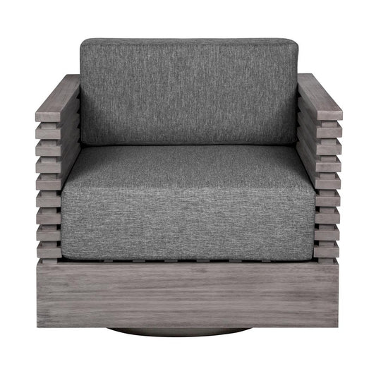 Armen Living - Vivid Swivel Outdoor Patio Chair in Gray Eucalyptus Wood with Gray Olefin Cushions - LCVISCHEUCGRY veiw 2