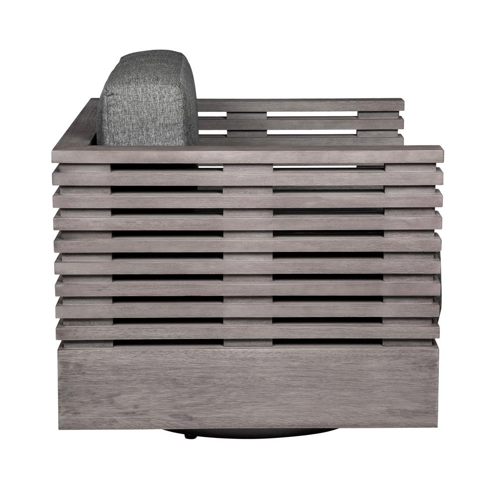 Armen Living - Vivid Swivel Outdoor Patio Chair in Gray Eucalyptus Wood with Gray Olefin Cushions - LCVISCHEUCGRY veiw 3