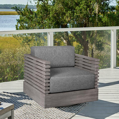 Armen Living - Vivid Swivel Outdoor Patio Chair in Gray Eucalyptus Wood with Gray Olefin Cushions - LCVISCHEUCGRY veiw 7