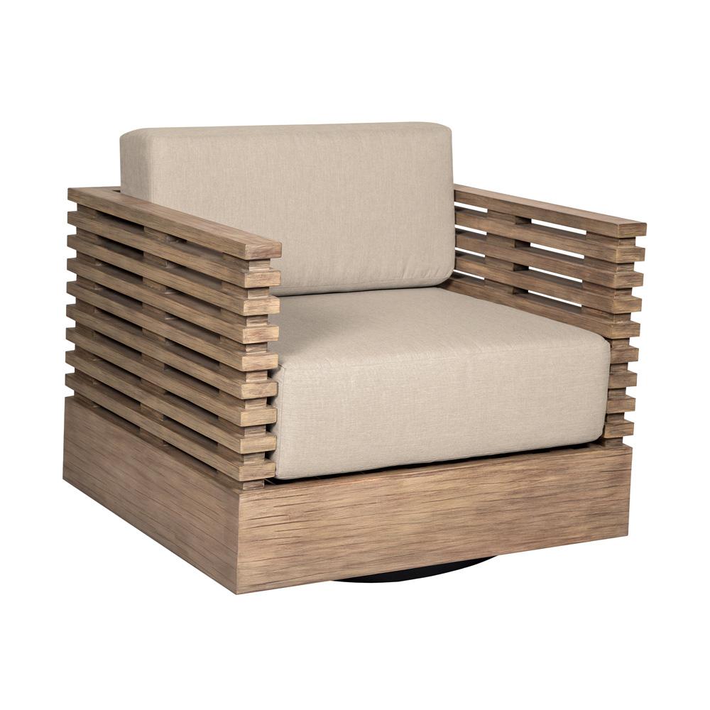 Armen Living - Vivid Swivel Outdoor Patio Chair in Light Eucalyptus Wood with Taupe Olefin Cushions - LCVISCHEUCTP veiw 1