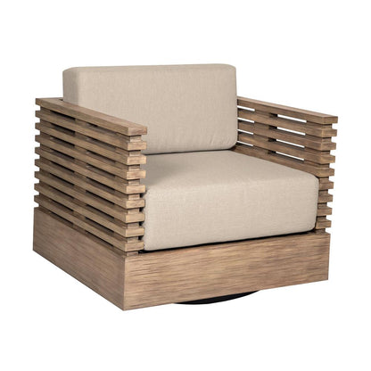 Armen Living - Vivid Swivel Outdoor Patio Chair in Light Eucalyptus Wood with Taupe Olefin Cushions - LCVISCHEUCTP veiw 1