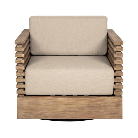 Armen Living - Vivid Swivel Outdoor Patio Chair in Light Eucalyptus Wood with Taupe Olefin Cushions - LCVISCHEUCTP veiw 2