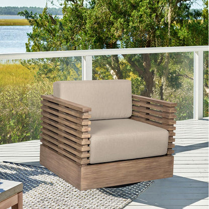 Armen Living - Vivid Swivel Outdoor Patio Chair in Light Eucalyptus Wood with Taupe Olefin Cushions - LCVISCHEUCTP veiw 7