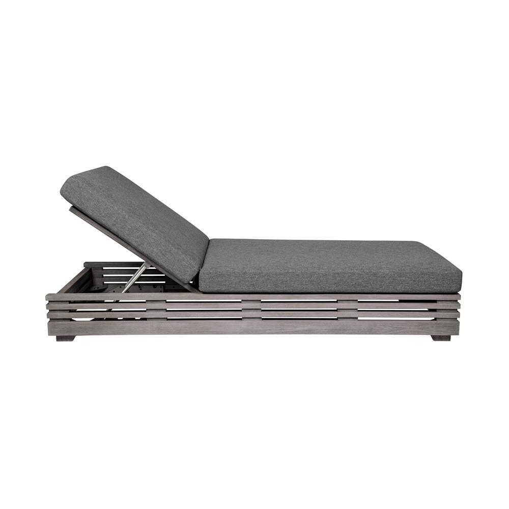 Armen Living - Vivid Outdoor Patio Chaise Lounge Chair in Gray Eucalyptus Wood with Gray Olefin Cushions - LCVILOEUCGRY veiw 4