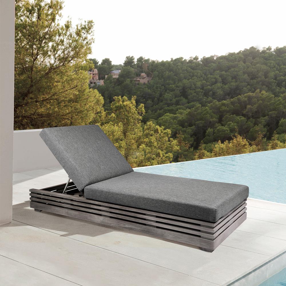 Armen Living - Vivid Outdoor Patio Chaise Lounge Chair in Gray Eucalyptus Wood with Gray Olefin Cushions - LCVILOEUCGRY veiw 7