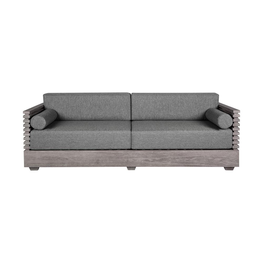 Armen Living - Vivid Outdoor Patio Sofa in Gray Eucalyptus Wood with Gray Olefin Cushions - LCVISOEUCGRY veiw 1