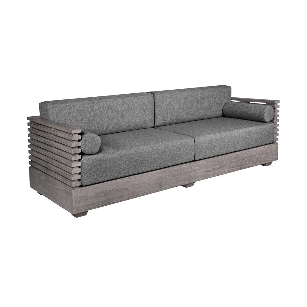 Armen Living - Vivid Outdoor Patio Sofa in Gray Eucalyptus Wood with Gray Olefin Cushions - LCVISOEUCGRY veiw 2