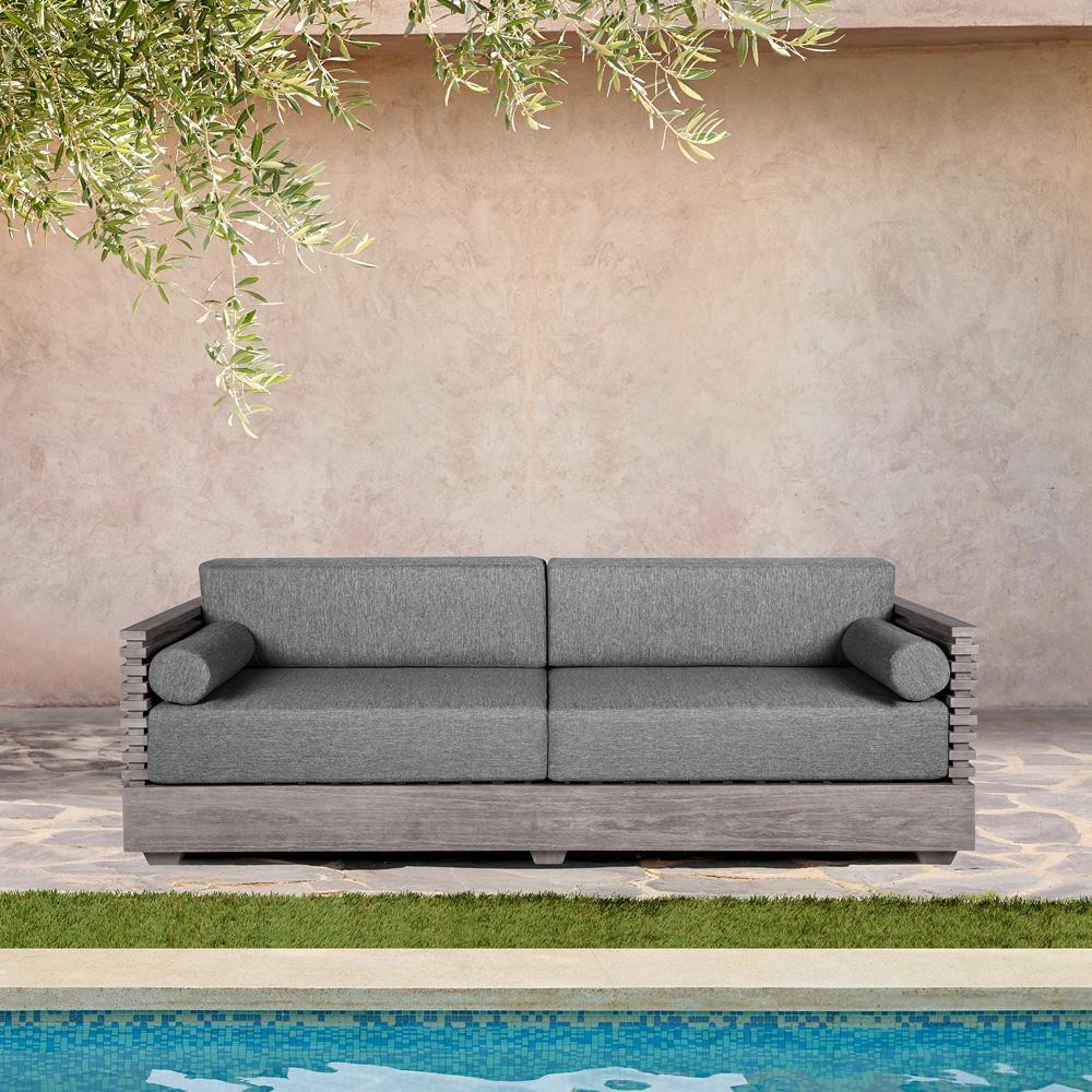 Armen Living - Vivid Outdoor Patio Sofa in Gray Eucalyptus Wood with Gray Olefin Cushions - LCVISOEUCGRY veiw 7