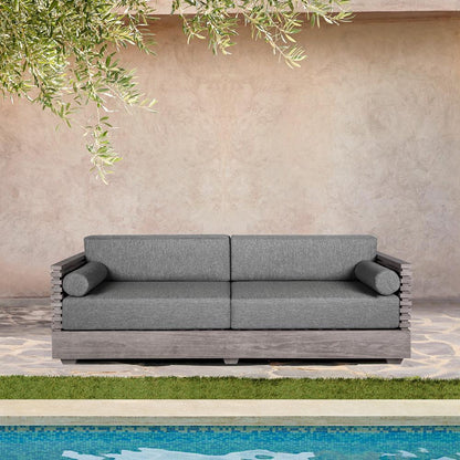 Armen Living - Vivid Outdoor Patio Sofa in Gray Eucalyptus Wood with Gray Olefin Cushions - LCVISOEUCGRY veiw 7