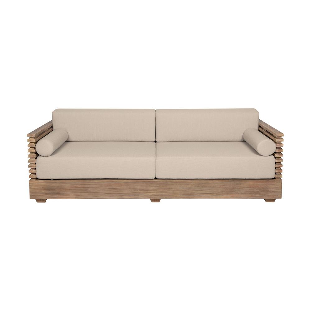 Armen Living - Vivid Outdoor Patio Sofa in Light Eucalyptus Wood with Taupe Olefin Cushions - LCVISOEUCTP veiw 1