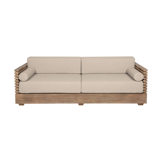 Armen Living - Vivid Outdoor Patio Sofa in Light Eucalyptus Wood with Taupe Olefin Cushions - LCVISOEUCTP veiw 1