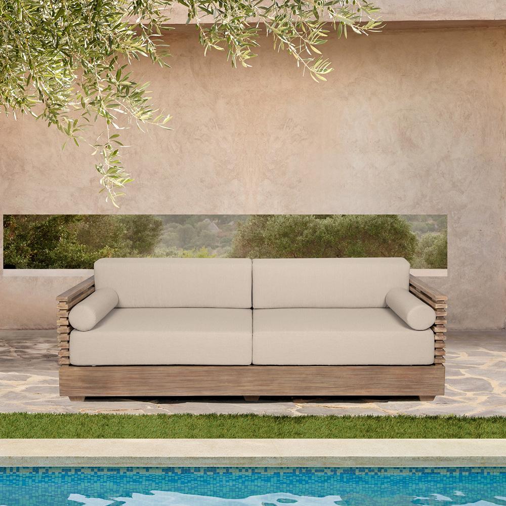 Armen Living - Vivid Outdoor Patio Sofa in Light Eucalyptus Wood with Taupe Olefin Cushions - LCVISOEUCTP veiw 7
