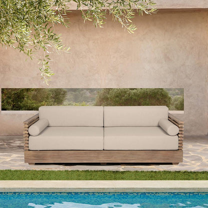 Armen Living - Vivid Outdoor Patio Sofa in Light Eucalyptus Wood with Taupe Olefin Cushions - LCVISOEUCTP veiw 7