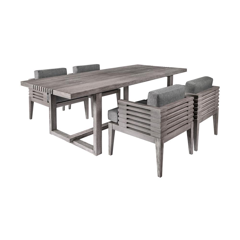 Armen Living - Vivid Outdoor Patio 5 Piece Dining Set in Gray Eucalyptus Wood with Gray Olefin Cushions - SETVIDI5GRY veiw 2
