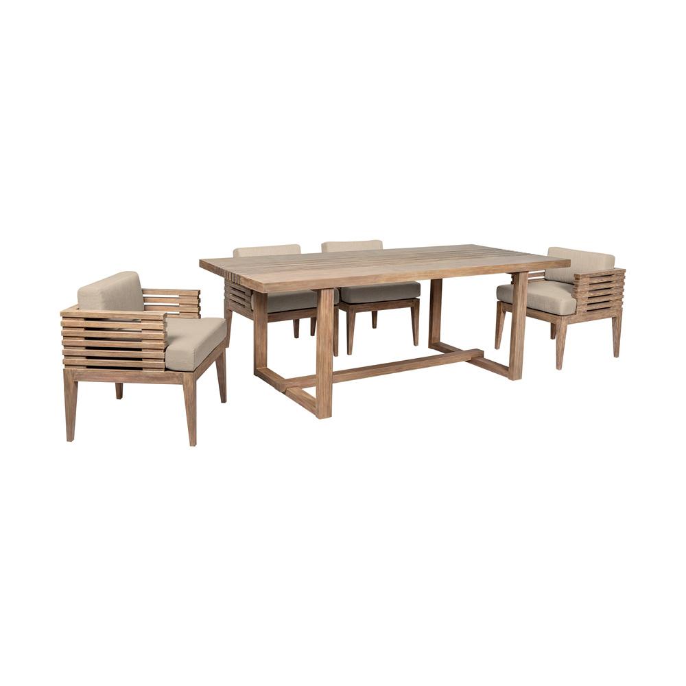 Armen Living - Vivid Outdoor Patio 5 Piece Dining Set in Light Eucalyptus Wood with Taupe Olefin Cushions - SETVIDI5EUCTP veiw 1