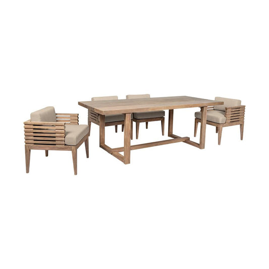 Armen Living - Vivid Outdoor Patio 5 Piece Dining Set in Light Eucalyptus Wood with Taupe Olefin Cushions - SETVIDI5EUCTP veiw 1