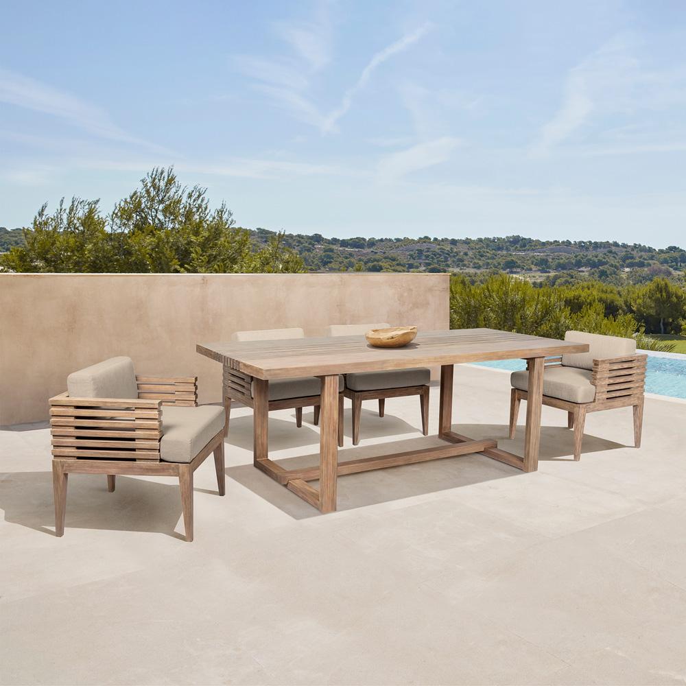 Armen Living - Vivid Outdoor Patio 5 Piece Dining Set in Light Eucalyptus Wood with Taupe Olefin Cushions - SETVIDI5EUCTP veiw 7