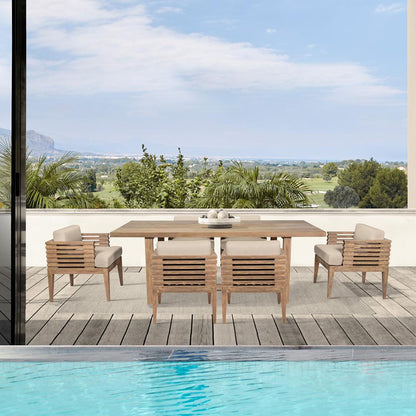 Armen Living - Vivid Outdoor Patio 7 Piece Dining Set in Light Eucalyptus Wood with Taupe Olefin Cushions - SETVIDI7EUCTP veiw 7