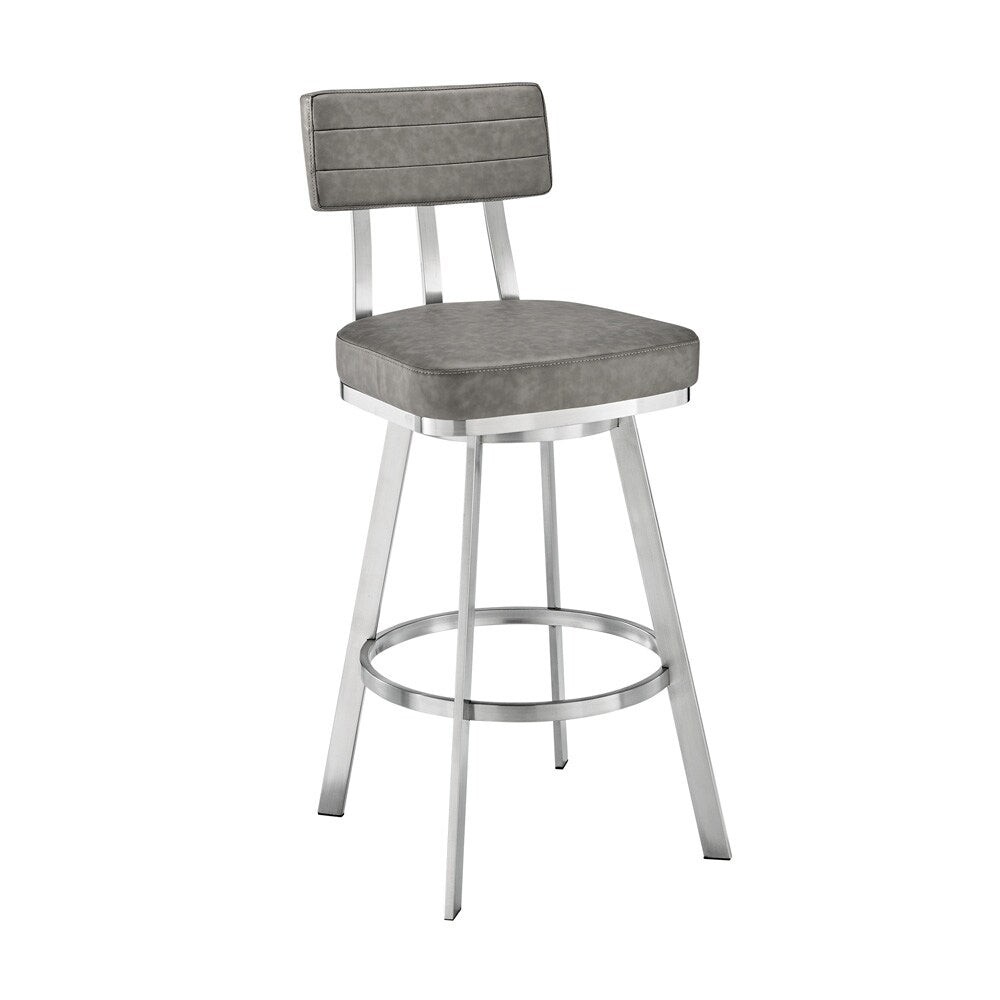 Armen Living - Benjamin 30in Swivel Bar Stool in Brushed Stainless Steel with Gray Faux Leather - LCBEBABSVGRY30 veiw 1