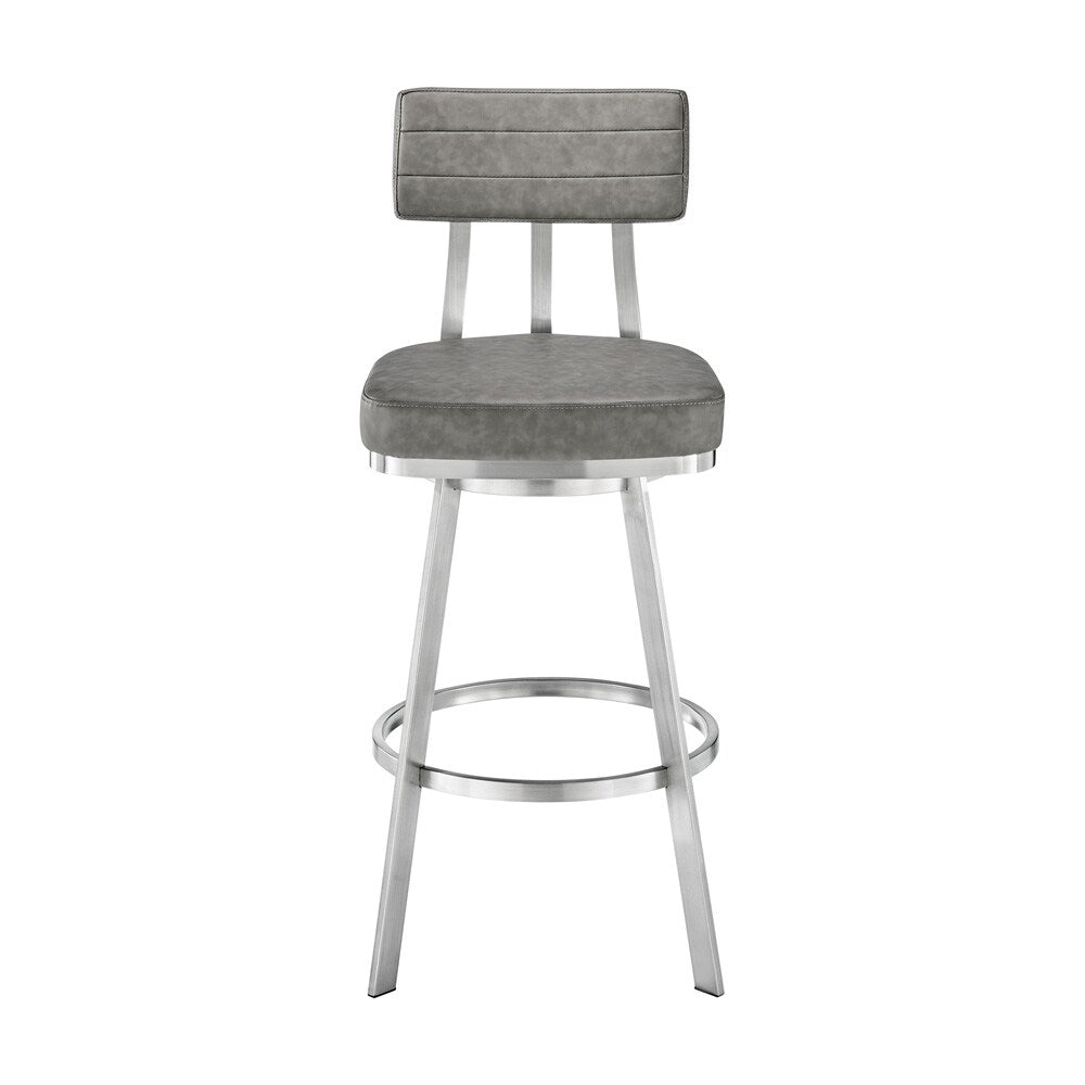 Armen Living - Benjamin 30in Swivel Bar Stool in Brushed Stainless Steel with Gray Faux Leather - LCBEBABSVGRY30 veiw 2