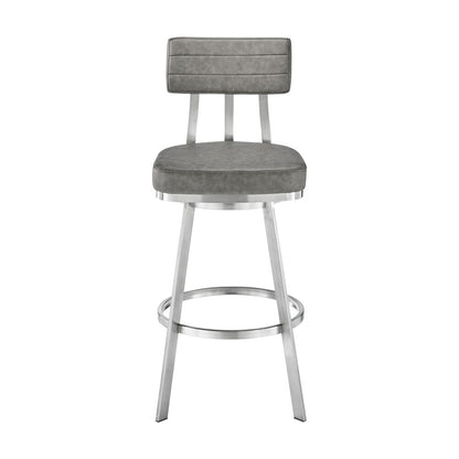 Armen Living - Benjamin 30in Swivel Bar Stool in Brushed Stainless Steel with Gray Faux Leather - LCBEBABSVGRY30 veiw 2