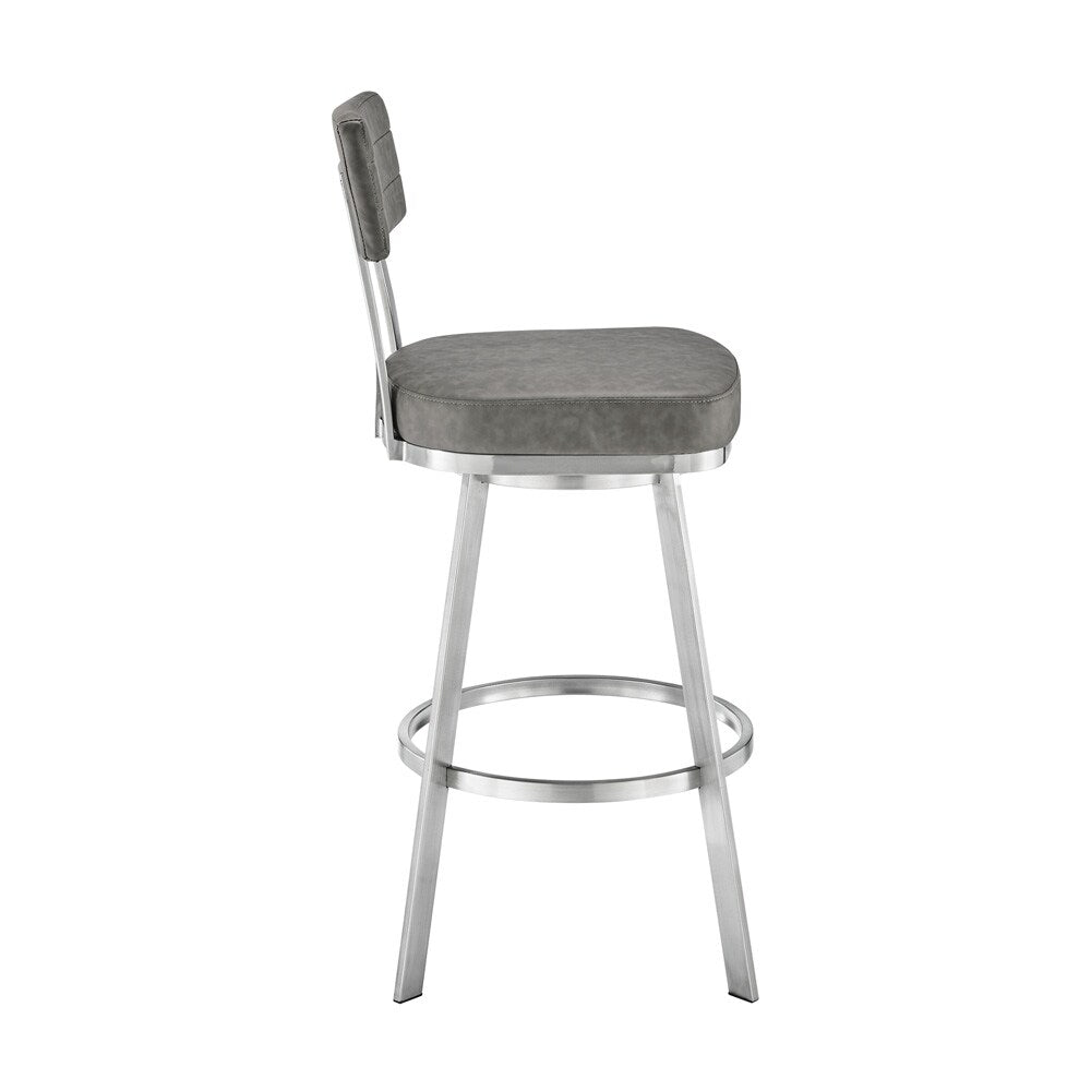 Armen Living - Benjamin 30in Swivel Bar Stool in Brushed Stainless Steel with Gray Faux Leather - LCBEBABSVGRY30 veiw 3