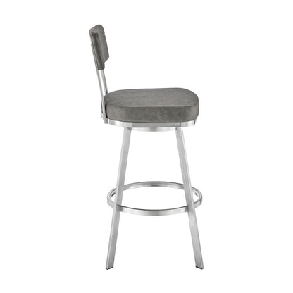 Armen Living - Benjamin 30in Swivel Bar Stool in Brushed Stainless Steel with Gray Faux Leather - LCBEBABSVGRY30 veiw 3