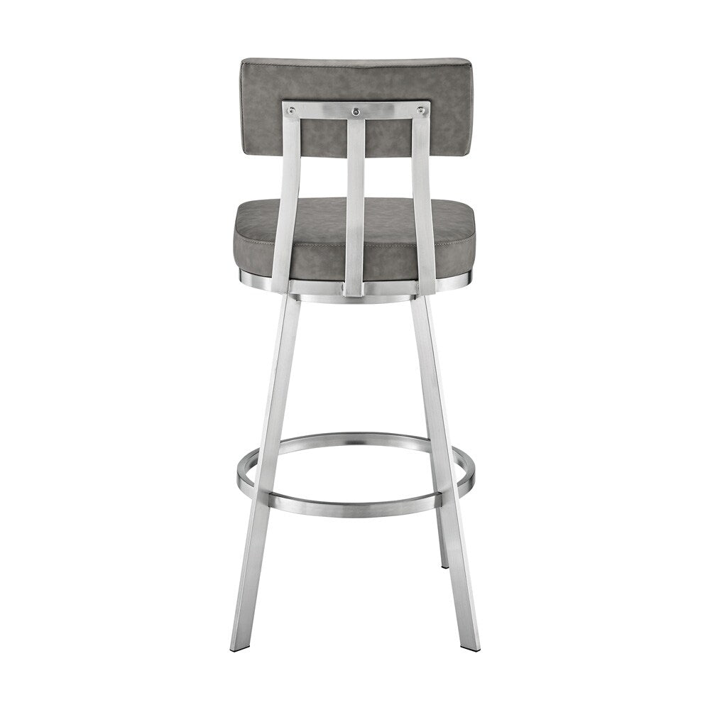 Armen Living - Benjamin 30in Swivel Bar Stool in Brushed Stainless Steel with Gray Faux Leather - LCBEBABSVGRY30 veiw 4