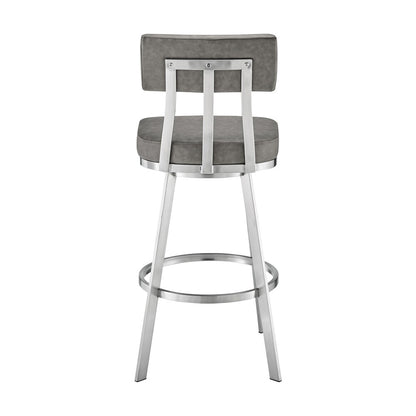 Armen Living - Benjamin 30in Swivel Bar Stool in Brushed Stainless Steel with Gray Faux Leather - LCBEBABSVGRY30 veiw 4