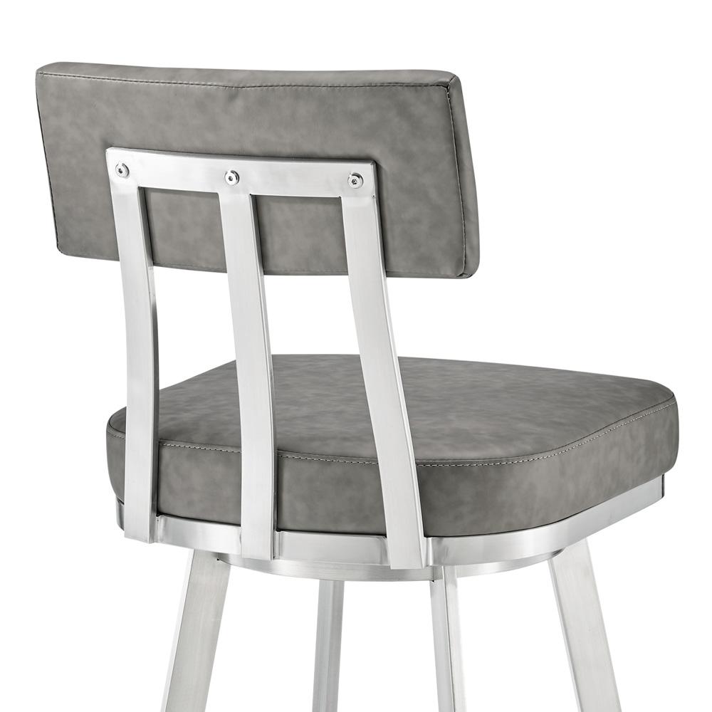 Armen Living - Benjamin 30in Swivel Bar Stool in Brushed Stainless Steel with Gray Faux Leather - LCBEBABSVGRY30 veiw 5