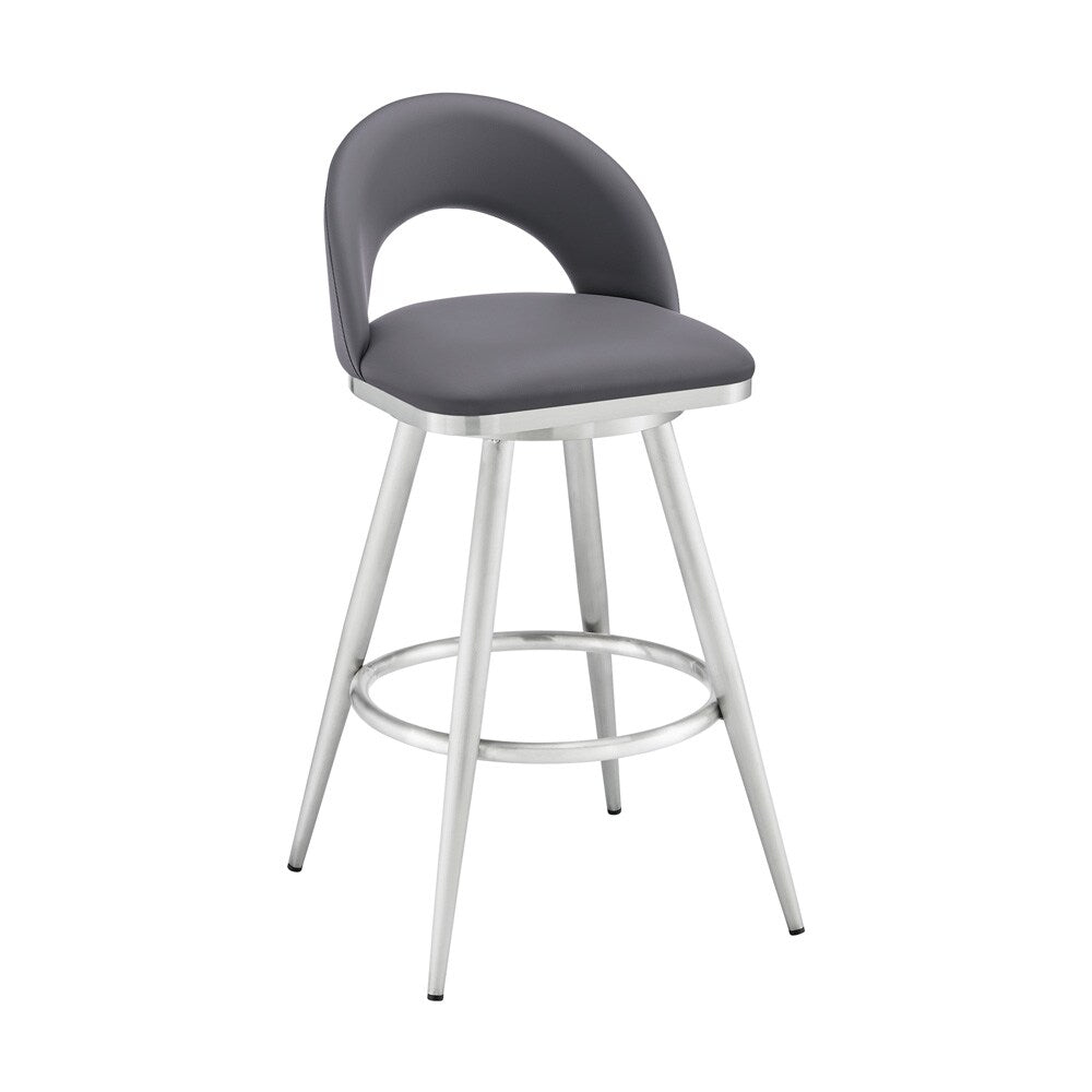 Armen Living - Charlotte 30in Swivel Bar Stool in Brushed Stainless Steel with Gray Faux Leather - LCCHBABSSLGRY30 veiw 1