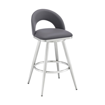 Armen Living - Charlotte 30in Swivel Bar Stool in Brushed Stainless Steel with Gray Faux Leather - LCCHBABSSLGRY30 veiw 1
