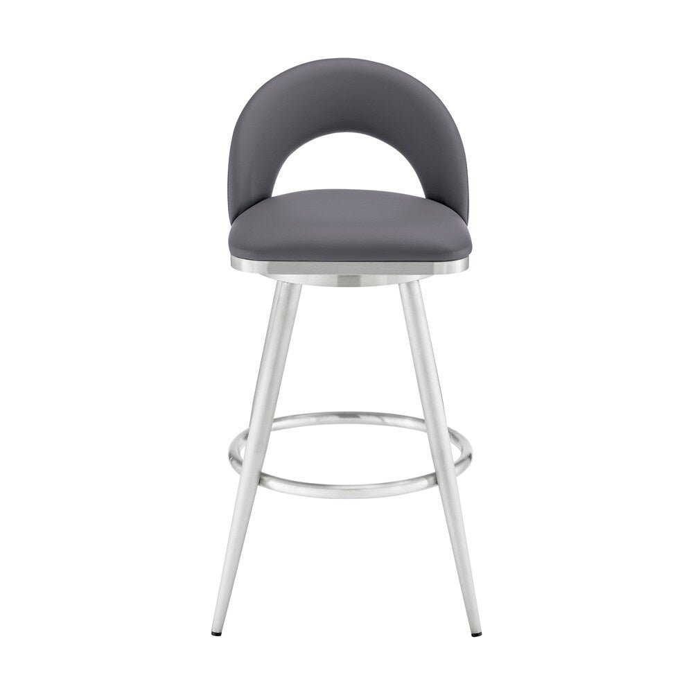 Armen Living - Charlotte 30in Swivel Bar Stool in Brushed Stainless Steel with Gray Faux Leather - LCCHBABSSLGRY30 veiw 2