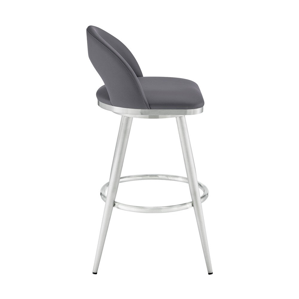 Armen Living - Charlotte 30in Swivel Bar Stool in Brushed Stainless Steel with Gray Faux Leather - LCCHBABSSLGRY30 veiw 3