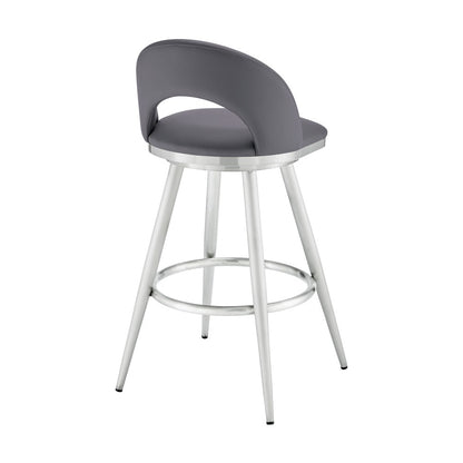 Armen Living - Charlotte 30in Swivel Bar Stool in Brushed Stainless Steel with Gray Faux Leather - LCCHBABSSLGRY30 veiw 4