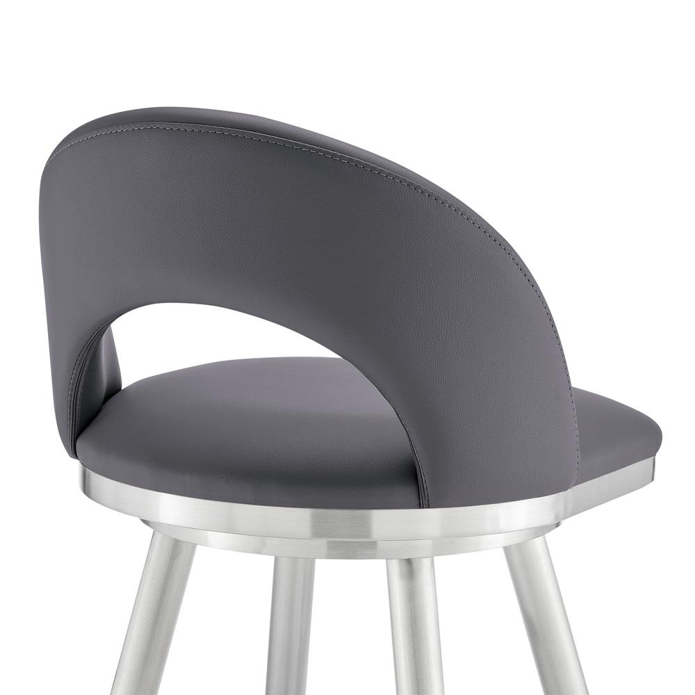 Armen Living - Charlotte 30in Swivel Bar Stool in Brushed Stainless Steel with Gray Faux Leather - LCCHBABSSLGRY30 veiw 5