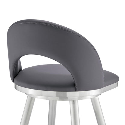 Armen Living - Charlotte 30in Swivel Bar Stool in Brushed Stainless Steel with Gray Faux Leather - LCCHBABSSLGRY30 veiw 5