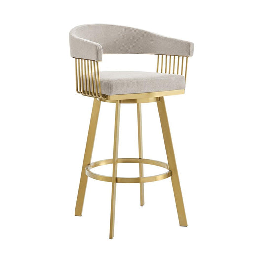 Armen Living - Chelsea 26in Swivel Counter Stool with Gold Brushed Stainless Steel and Taupe Fabric - LCCSBABGLTP26 veiw 1