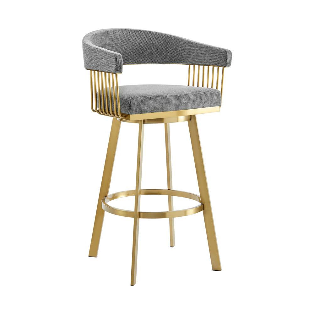 Armen Living - Chelsea 30in Swivel Bar Stool with Gold Brushed Stainless Steel and Anchor Gray Fabric - LCCSBABGLAGRY30 veiw 1