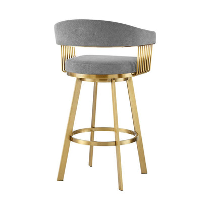 Armen Living - Chelsea 30in Swivel Bar Stool with Gold Brushed Stainless Steel and Anchor Gray Fabric - LCCSBABGLAGRY30 veiw 3