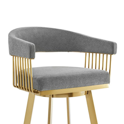 Armen Living - Chelsea 30in Swivel Bar Stool with Gold Brushed Stainless Steel and Anchor Gray Fabric - LCCSBABGLAGRY30 veiw 4