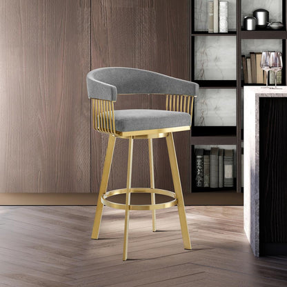 Armen Living - Chelsea 30in Swivel Bar Stool with Gold Brushed Stainless Steel and Anchor Gray Fabric - LCCSBABGLAGRY30 veiw 7